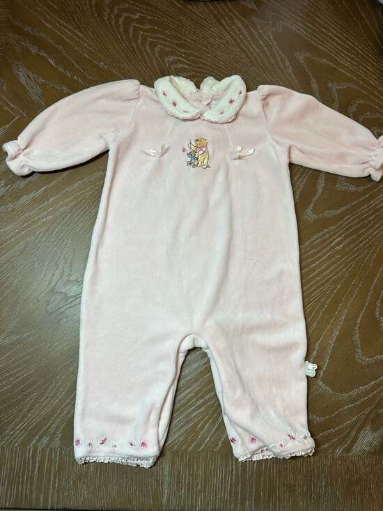 Walt Disney Collection Other - Vintage 90s y2k Disney Collection Winnie The Pooh Romper Size 6M Pink Velour